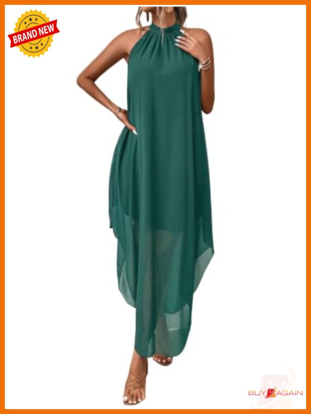 Women's Halter Neck Flowy Chiffon Maxi Dress Sleeveless Formal Wedding Guest